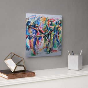 Rhythmus der Bewegungs-Abstrakten Tänzer Acrylwand Quadratische Wanduhr