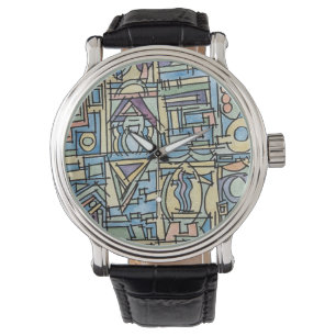 Rhythmus in Blau - Handgemalte abstrakte Kunst Armbanduhr