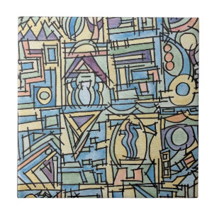 Rhythmus in Blau - Moderne geometrische Wasserfarb Fliese