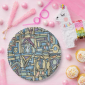 Rhythmus in blauer Hand bemalt moderne geometrisch Pappteller (Party)