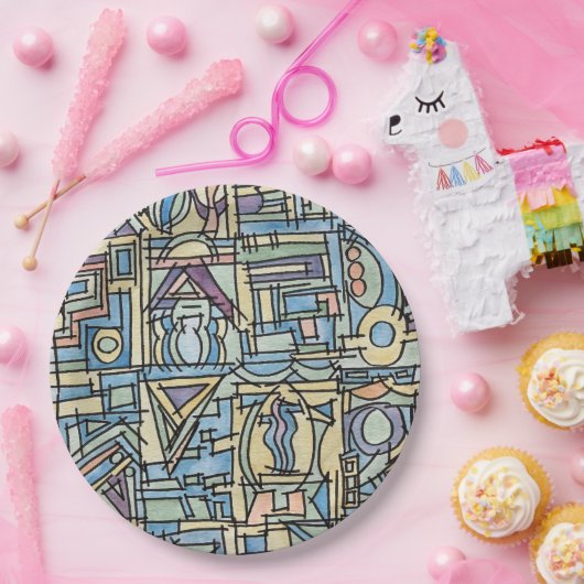 Rhythmus in blauer Hand bemalt moderne geometrisch Pappteller (Party)