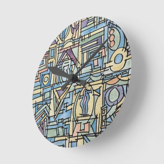 Rhythmus in blauer Hand bemalt moderne geometrisch Runde Wanduhr (Winkel)