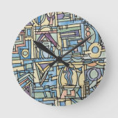 Rhythmus in blauer Hand bemalt moderne geometrisch Runde Wanduhr (Vorderseite)