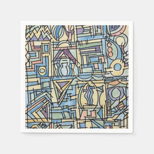 Rhythmus in blauer Hand bemalt moderne geometrisch Serviette (Vorderseite)