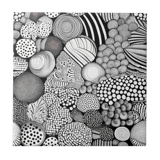 Rhythmus in Schwarz und Weiß – Abstrakte Monochrom Fliese (Vorderseite)