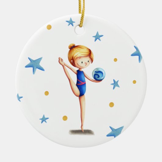 Rhythmusgymnast Weiß, Blau und Schwarz mit Ball Keramik Ornament (Vorne)