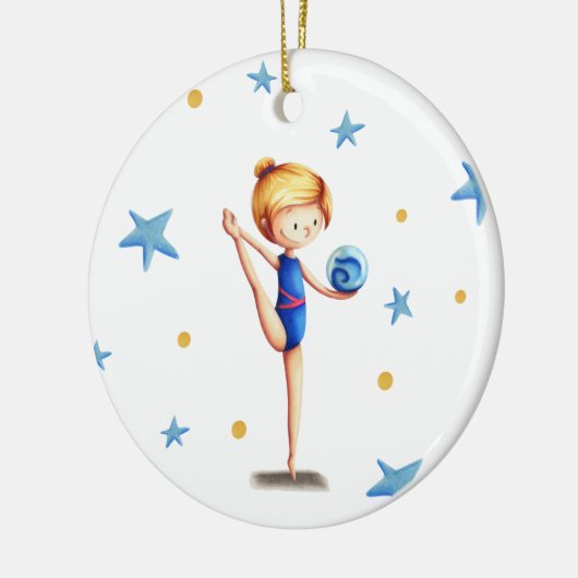 Rhythmusgymnast Weiß, Blau und Schwarz mit Ball Keramik Ornament (Links)