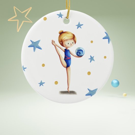 Rhythmusgymnast Weiß, Blau und Schwarz mit Ball Keramik Ornament