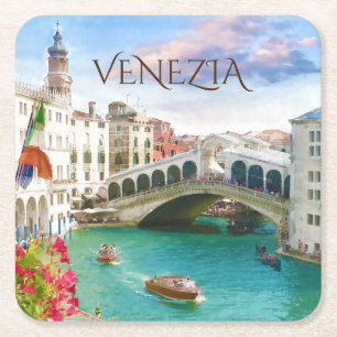 Rialto-Brücke in Venezia Venedig, Italien Kühler Rechteckiger Pappuntersetzer