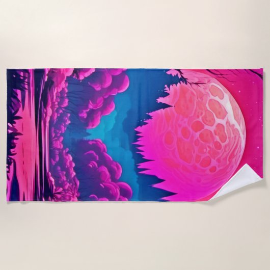 Riant Pink Moon Art Strandtuch (Vorderseite)