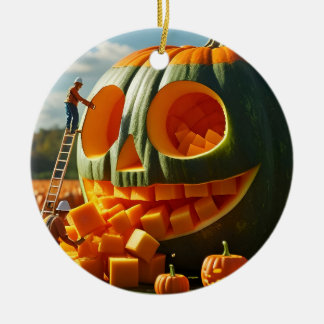 Riant Pumpkin Construction Crew Keramik Ornament