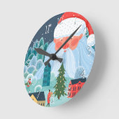 Riant Santa Overtains Town Runde Wanduhr (Winkel)