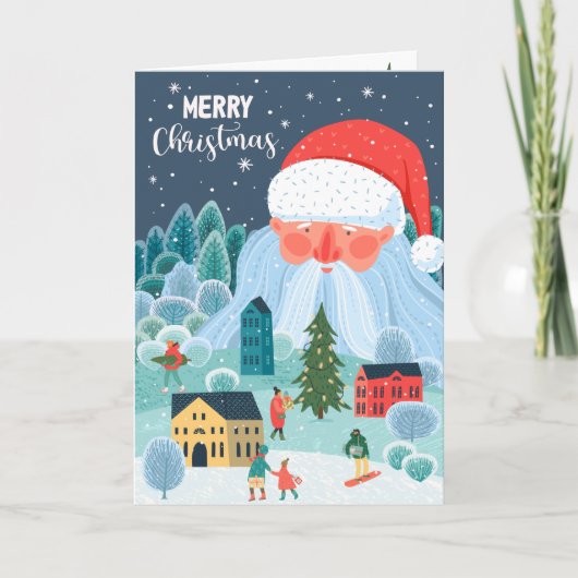 Riant Santa Overtains Town Weihnachten Karte (Vorderseite)