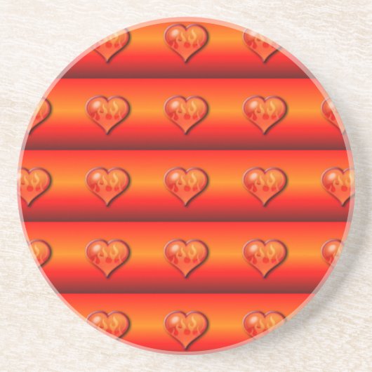 Ribbed Flaming Hearts Sandstein Untersetzer (Vorne)
