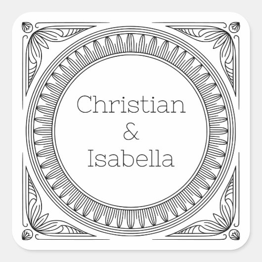 Ribbed Frame Couple's Names Labels - Custom Quadratischer Aufkleber (Vorderseite)