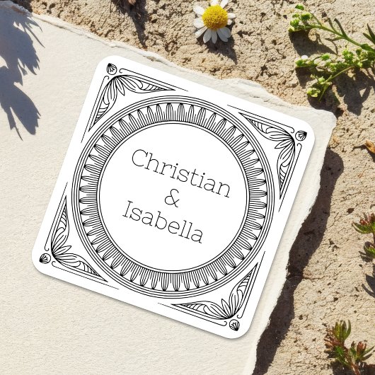 Ribbed Frame Couple's Names Labels - Custom Quadratischer Aufkleber