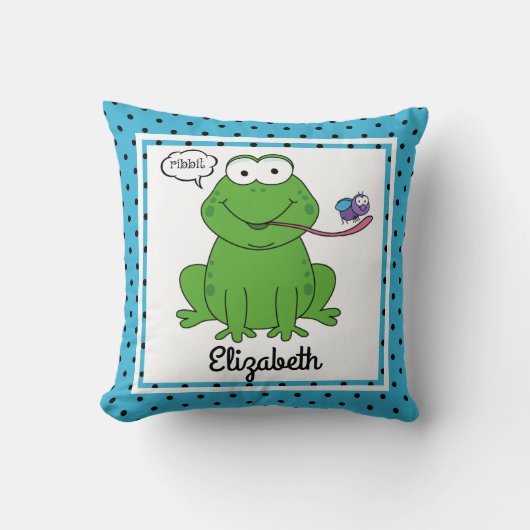 Ribbit der Frosch, personalisierter das w-Name des Kissen (Vorderseite)