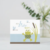 Ribbit Frog and Dragonfly Baby Shower Card (Stehend Vorderseite)