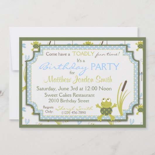 Ribbit Swimming Frog Birthday Einladung A7-C (Rückseite)