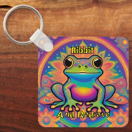 Ribbit und Radiate Frog - Boho Psychedelic Groovy Schlüsselanhänger (Vorderseite)