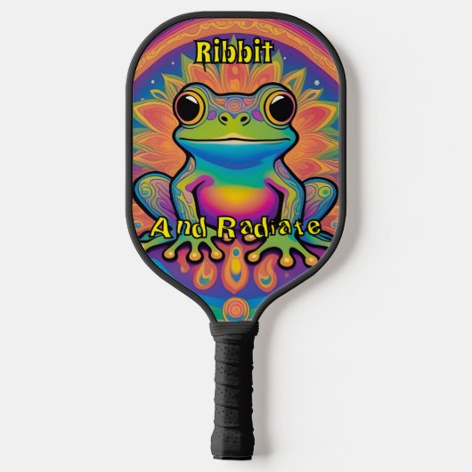 Ribbit und Radiate Psychedelic Frog Boho Groovy Pickleball Schläger (Rückseite)