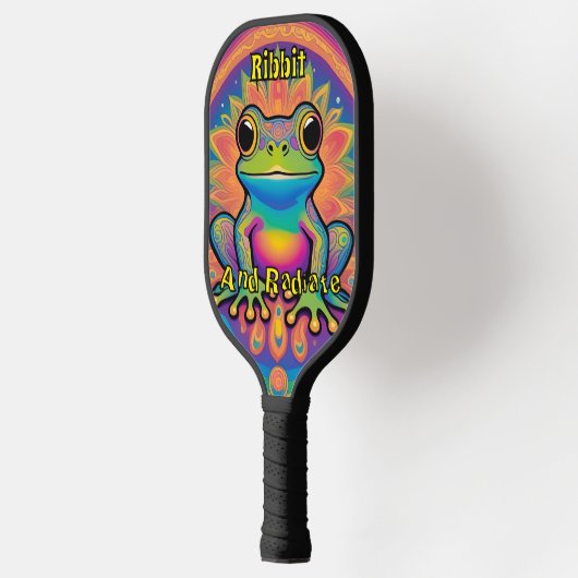Ribbit und Radiate Psychedelic Frog Boho Groovy Pickleball Schläger (Links)