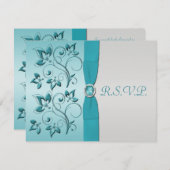 RIBBON Aqua, Silver Quinceanera RSVP Card (Vorne/Hinten)