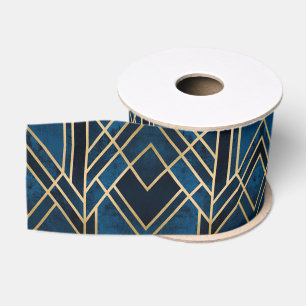 Ribbon - Art Deco Blue & Gold Mirrored Ripsband