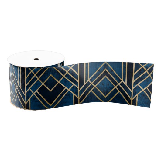 Ribbon - Art Deco Blue & Gold Mirrored Ripsband (Spule)