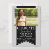 Ribbon Black School Colors Foto Abschluss Einladung (Vorderseite)