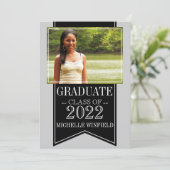 Ribbon Black School Colors Foto Abschluss Einladung (Stehend Vorderseite)