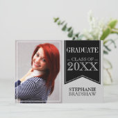 Ribbon Black School Colors Foto Abschluss Einladung (Stehend Vorderseite)