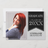 Ribbon Black School Colors Foto Abschluss Einladung (Vorderseite)