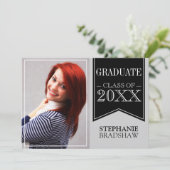 Ribbon Black School Colors Foto Abschluss Einladung (Stehend Vorderseite)