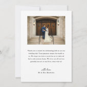 Ribbon Black Script Minimalist Wedding Photo Dankeskarte (Rückseite)