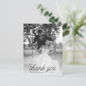 Ribbon Black Script Minimalist Wedding Photo  Postkarte (Stehend Vorderseite)