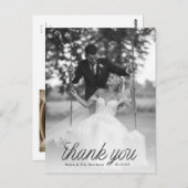 Ribbon Black Script Minimalist Wedding Photo  Postkarte (Vorne/Hinten)