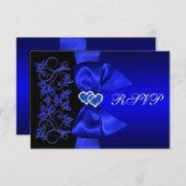 RIBBON Blue, Black Floral Wedding RSVP (Vorne/Hinten)