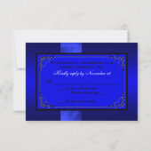 RIBBON Blue, Black Floral Wedding RSVP Karte (Rückseite)