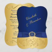 RIBBON Blue, Gold Floral Wedite Einladung (Vorne/Hinten)