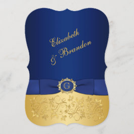 RIBBON Blue, Gold Floral Wedite Einladung