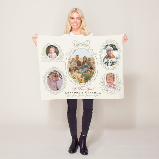 Ribbon & Botanische Rahmen 5 Foto Großeltern Fleecedecke (Beispiel)