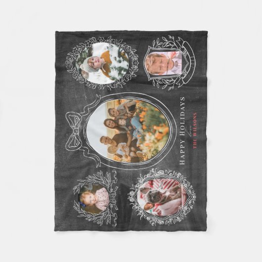 Ribbon & Botanische Rahmen 5 Foto Weihnachtsschwar Fleecedecke (Vorderseite)