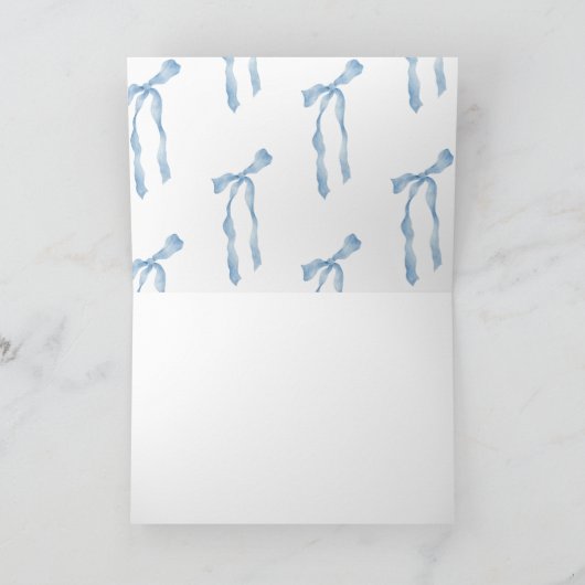 Ribbon Bow | Blau-Weiß-Brautparty Dankeskarte (Innenseite)