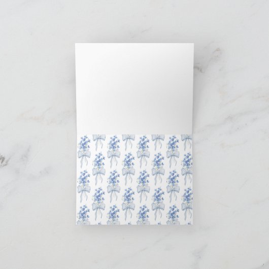 Ribbon Bow Blue Delphinium Etwas Blue Wedding Dankeskarte (Innenseite)