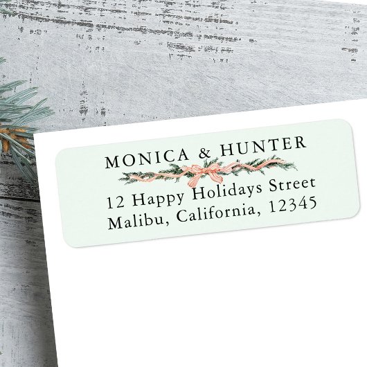 Ribbon Bow Border Christmas Return Label