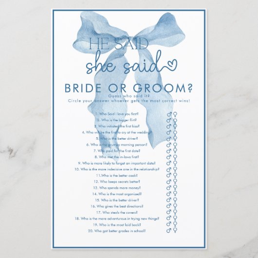 Ribbon Bow Brautparty Game (Vorderseite)