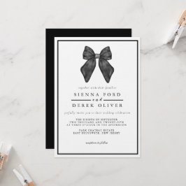 Ribbon Bow Classic Black & White Wedding Einladung