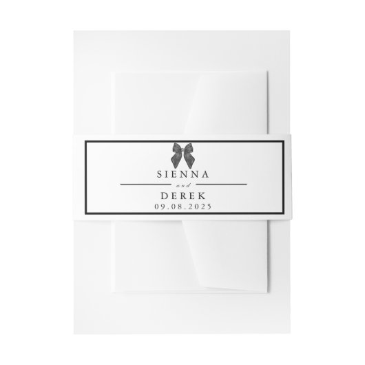 Ribbon Bow Classic Black & White Wedding Einladungsbanderole (Vorderseite Beispiel)