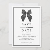 Ribbon Bow Classic Black & White Wedding Save The Date (Vorderseite)